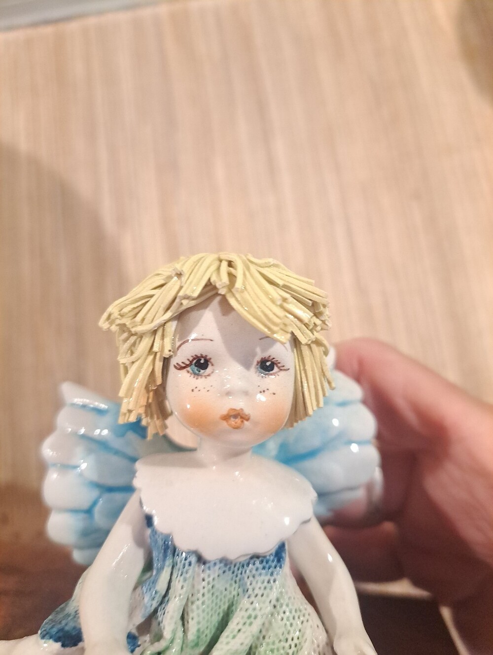 Italian Zampiva Porcelain Spaghetti Hair Angel With Music Sheet Figurine On Base - Picture 3 of 8